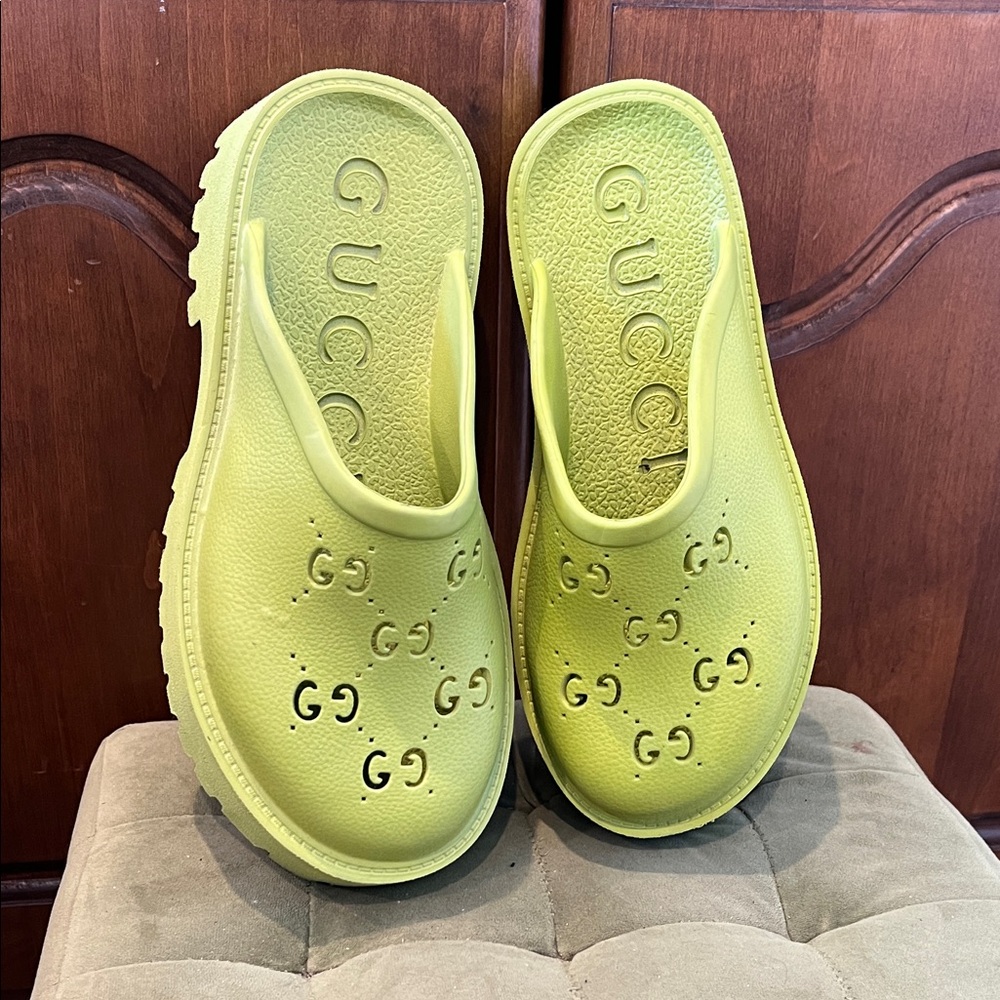 Gucci Lime Green Platform Clogs - image 5